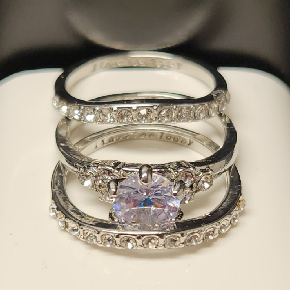 Women's Set Of 3 Faux Diamond Rings Size 8